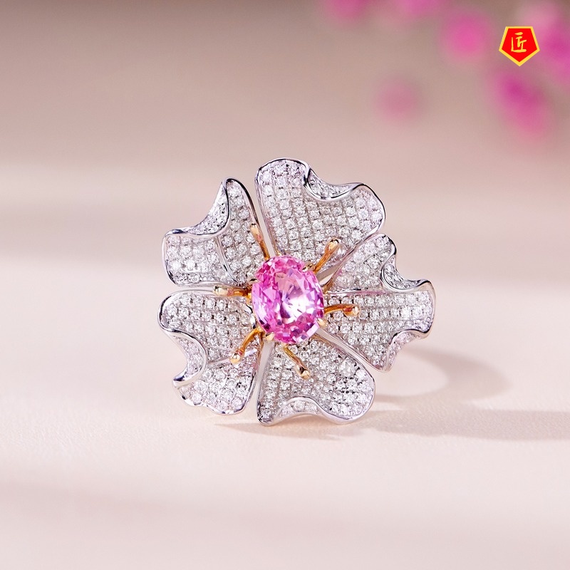 [Ready Stock]Luxury High-Precision Jewelry Micro-Inlaid Full Diamond Flower Ring