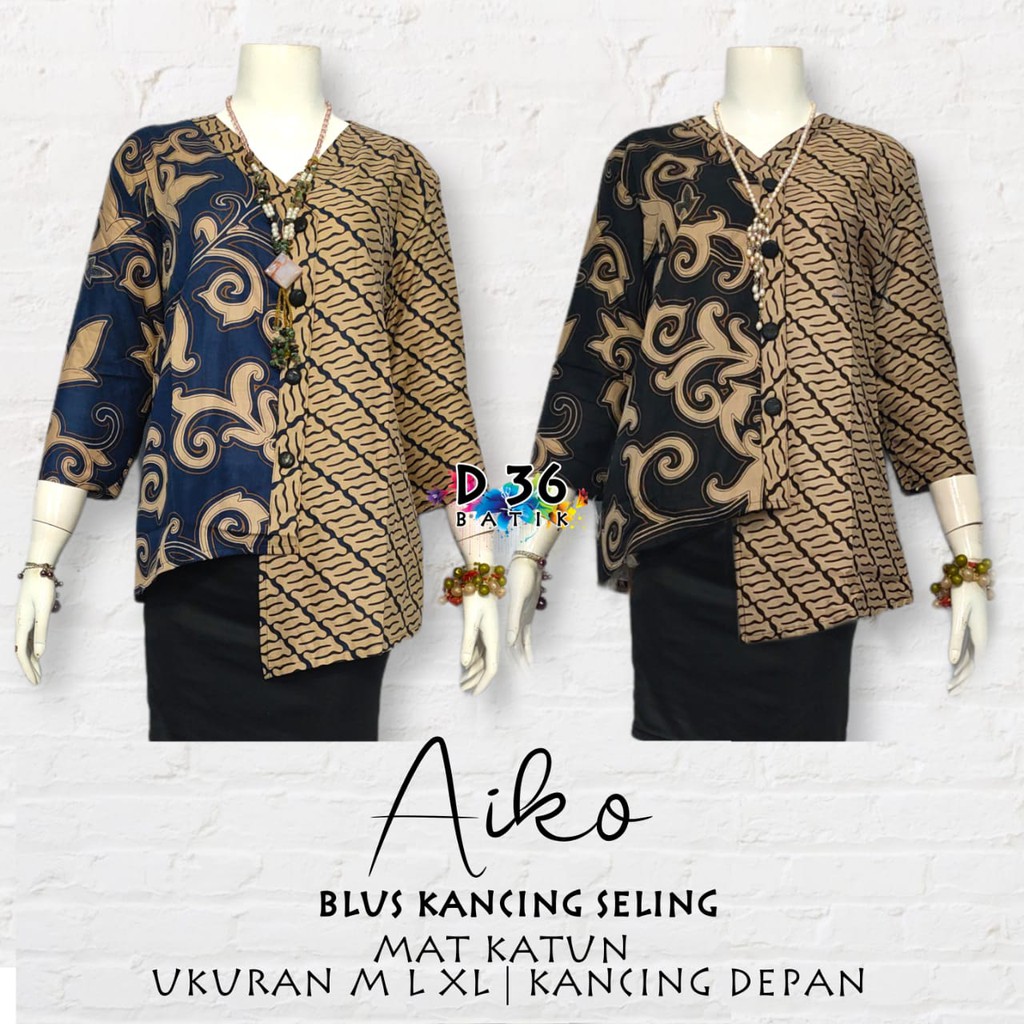 ADA JUMBO - Blus Seling Aiko Ukel Biru Batik Lawas Premium Seragam Wanita Ukel Junjing Putri Kembar