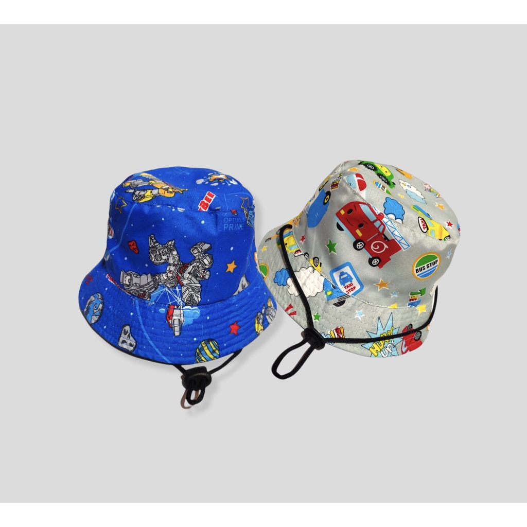 Topi Anak Perempuan Laki Laki Cowok Cewek 2 3 4 5 6 7 8 Tahun Bucket Hat Anak 1 FFD OOTD Fashion Anak Cowo Cewe Kecil Umur Balita Kado Kids Aksesoris Kepala Anak Lucu 1-Tali Dum Truck Robot