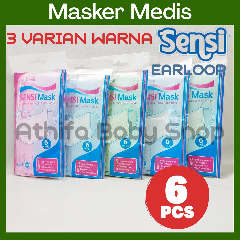 Masker Sensi Earloop 3ply Sachet Isi 6pcs - Masker Sensi - Surgical Face Mask 6 PCS - Masker Medis