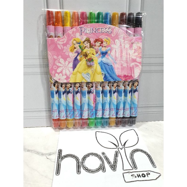 crayon putar panjang 12warna/krayon putar/rolling crayon/twist crayon/oil pastel-Princess