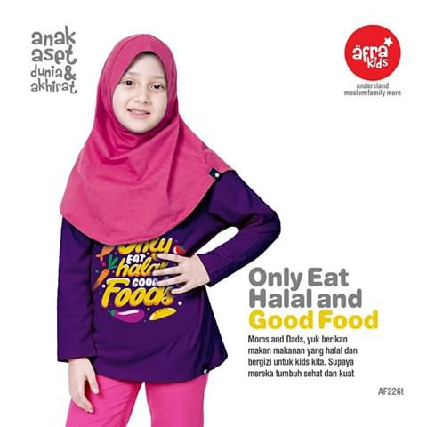 Kaos Anak Afrakids AF226 &quot;Only Eat Halal &amp; Good Foods&quot; Lengan Panjang