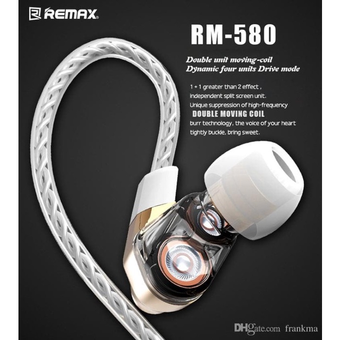 REMAX RM-580 DUAL DRIVER COIL EARPHONE HEADSET SUPER BASS
