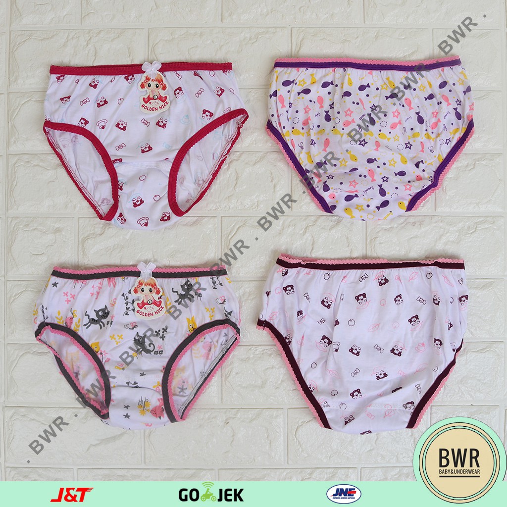 [ 6pc ] CD GOLDEN NICK 043 PUTIH PRINT Anak Cewe | Celana Dalam CD Anak Perempuan Kids - Bwr