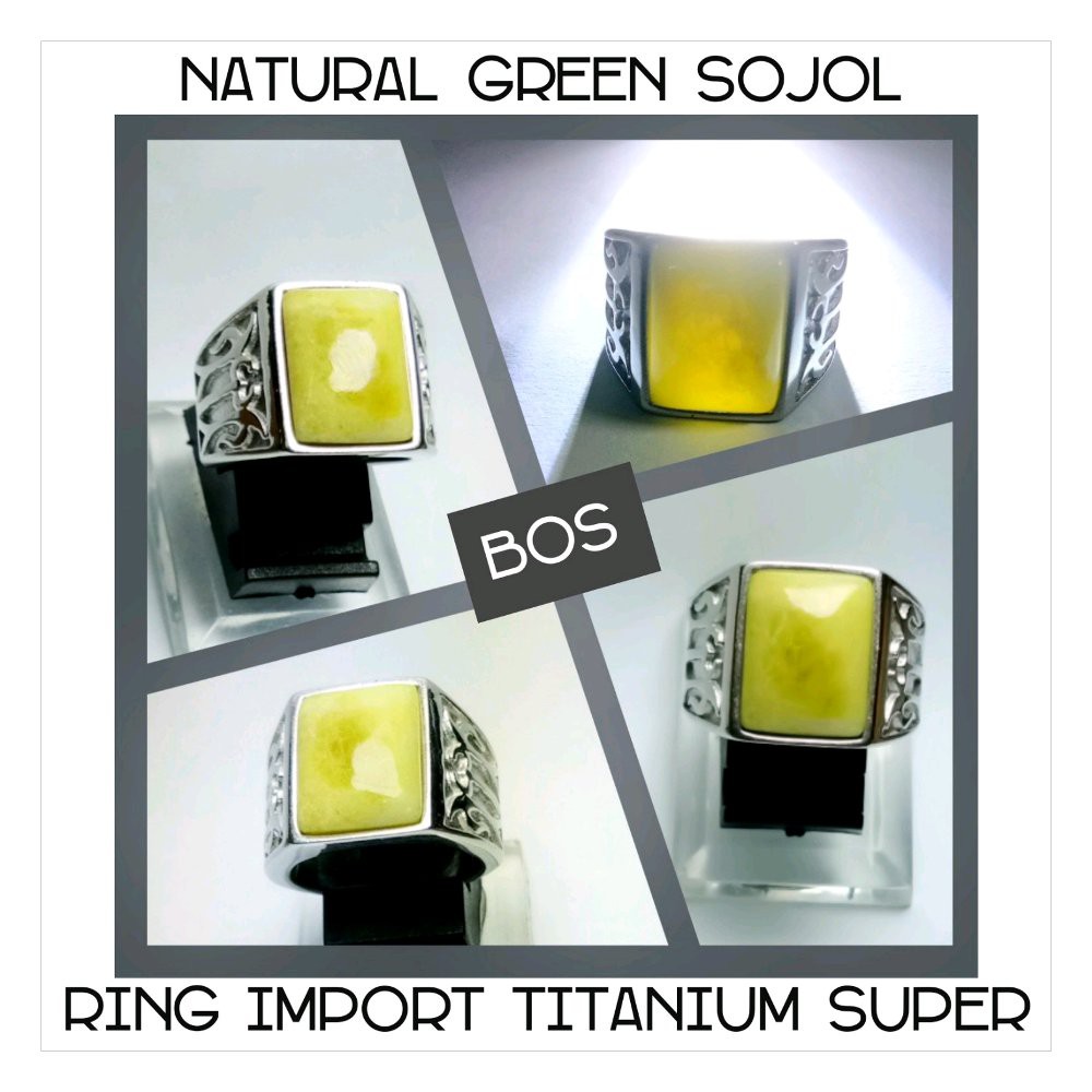 [Bayar Di Tempat] BOS Cincin Natural Giok Sojol Melon...Ring Import Titanium Super