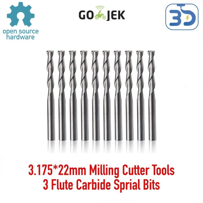 Mata Bor 3.175*22mm Milling Cutter Tools 3 Flute Carbide Sprial Bits