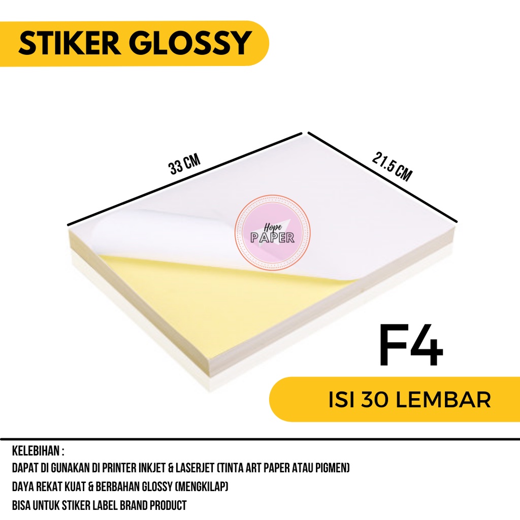 

Kertas Stiker Glossy F4 30 lembar / Kertas Sticker F4 Glossy