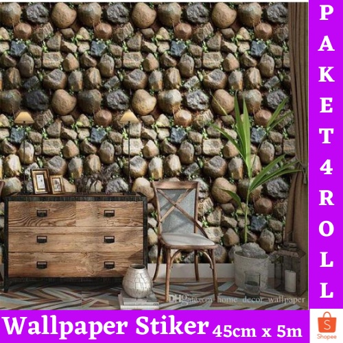 TERMURAH  WALLPAPER STIKER DINDING PAKET 4 ROLL!! ( BUY 3 GET 1 FREE )  WALLPAPER STICKER DINDING CY PREMIUM QUALITY MOTIF BATU ALAM CY1137