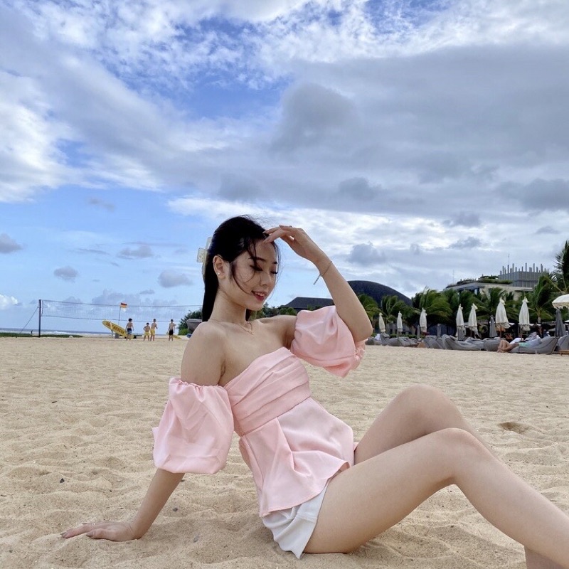 [ SUMMER EXCLUSIVE ] MALIBU PUFFY SABRINA TOP KOREA - BLOUSE WANITA PREMIUM - KEMEJA PESTA - TOP BASIC MEWAH V-NECK - ATASAN UNTUK KONDANGAN - TOP SEXY WARNA PASTEL FOR TRAVELING - HADIAH / KADO ULTAH UNTUK CEWEK
