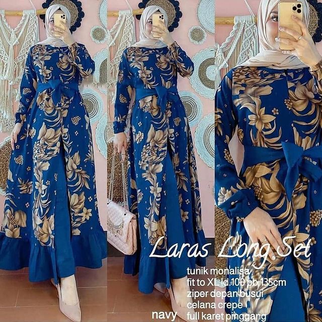 PROMO COD-Laras Long Set 2in1 Bahan Monalisa Premium Baju Setelan Casual Wanita Terbaru 2021