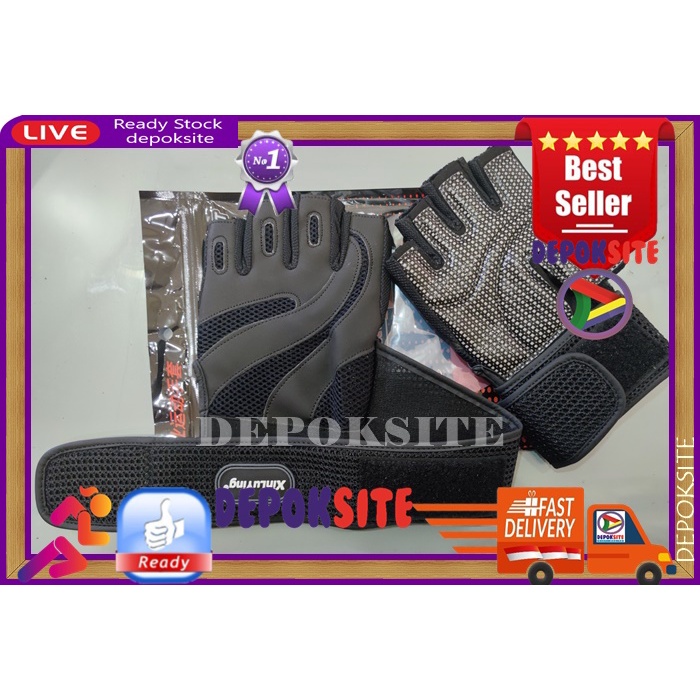 1 Pasang XLY Sarung Tangan Premium Glove Heavy Weightlifting Gym Half Finger Sports Fitness Gloves