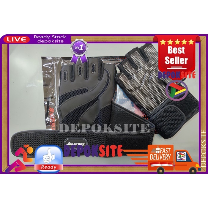 1 Pasang XLY Sarung Tangan Premium Glove Heavy Weightlifting Fitness Half Finger Sports Gym Gloves