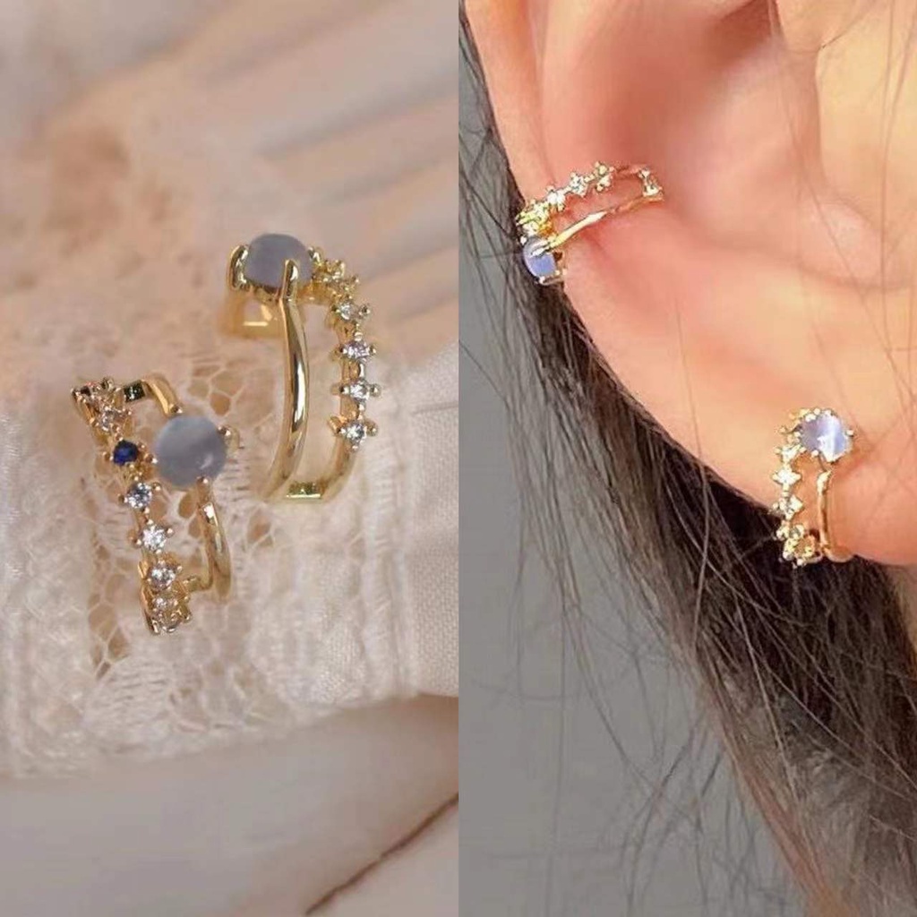 Anting Opal Kecil Warna Biru Gaya Retro Korea Untuk Wanita