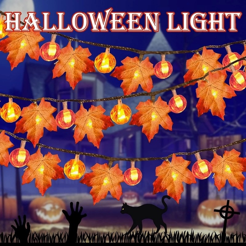 Lampu Tumblr 10 / 20-LED Bentuk Labu / Daun Maple Tenaga Baterai Untuk Dekorasi Pesta Halloween / Paskah