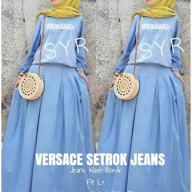 (JEANS) VERSACE ROK JEANS  | Set Setelan Berhijab Wanita Murah | hoppipola LS1