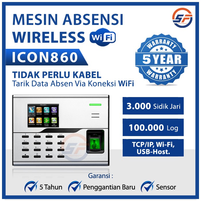 Mesin Absensi WiFi ICON 860 Mesin Absen Wireless | Fingerprint Wi Fi