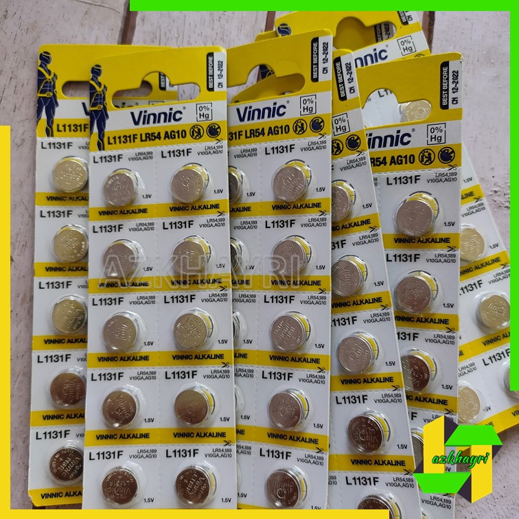 Baterai AG10 Battery L1131F LR54 AG 10 VINNIC Alkaline Batre Kancing Jam
