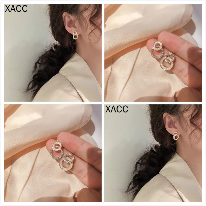 Anting Tusuk Asimetris Model Bulat Hollow Gaya Korea Untuk Wanita