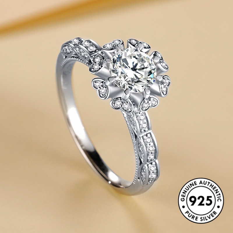 Cincin Sterling Silver 925 Desain Hati Hias Berlian Imitasi Elegan Untuk Wanita