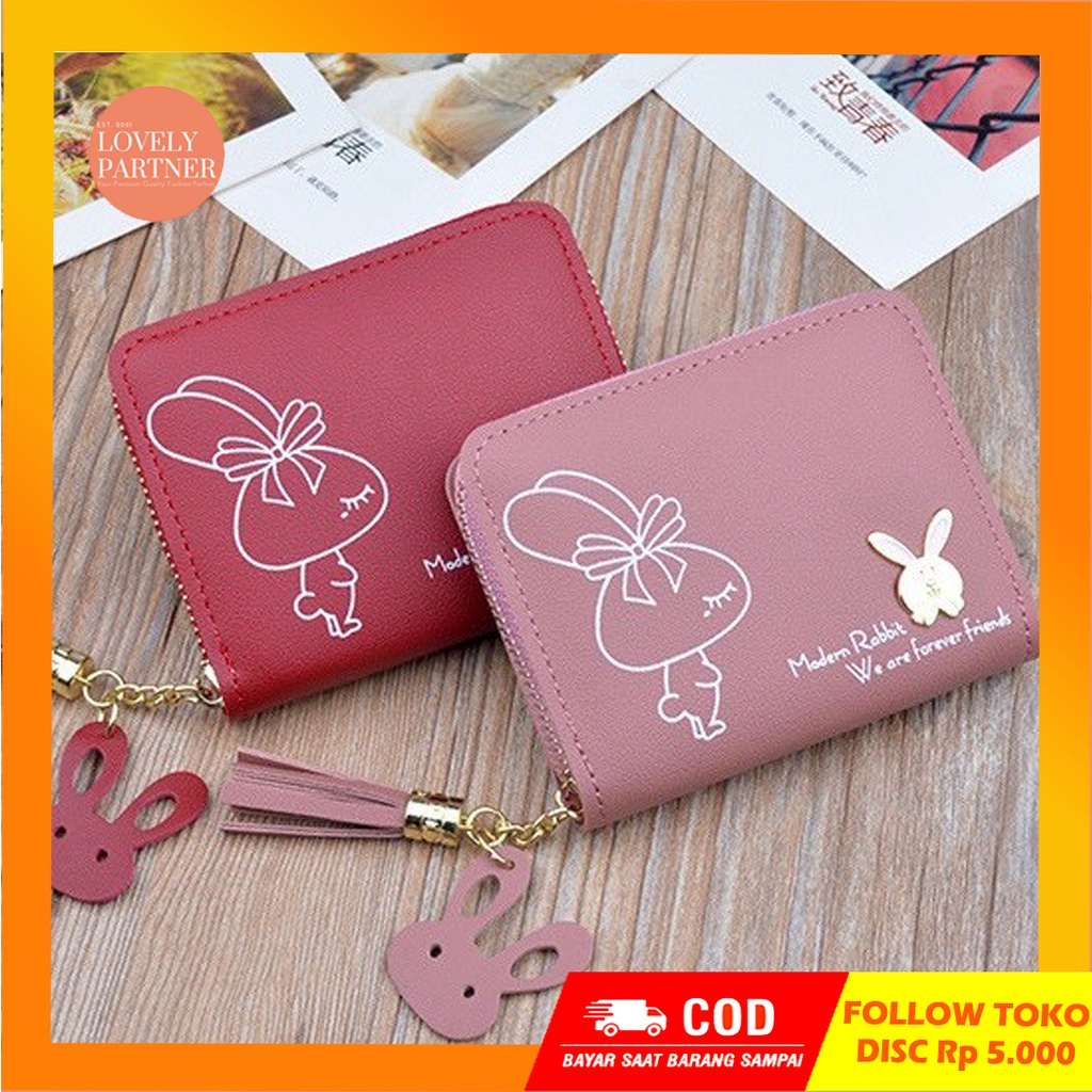 W38 Dompet Mini Wanita Motif Binatang Kelinci Lucu Koin Cewek Kartu Uang Foto Cantik Women Wallet Perempuan Kulit PU Leather Hitam Lipat Kecil Panjang  Korea Pria Cowok Laki Laki Cowo Import Premium Murah Tas Dompet Wanita Import Cewe Cantik