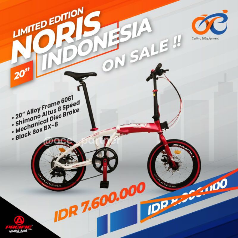 sepeda lipat pasific noris indonesia. 20 inc. alloy frame. ready stock.