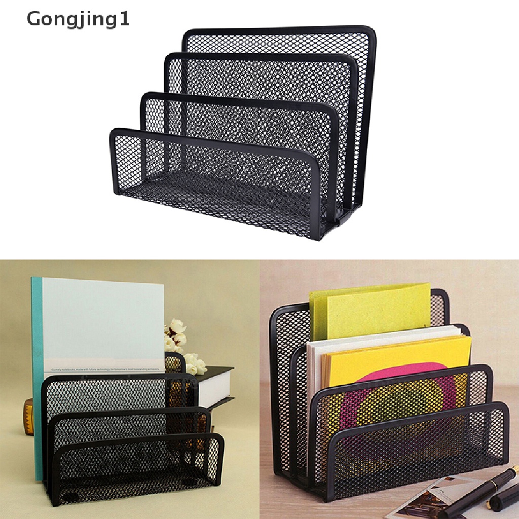 Gongjing1 Rak Organizer Mesh Hitam Holder Kertas Surat / File Untuk Meja Kantor