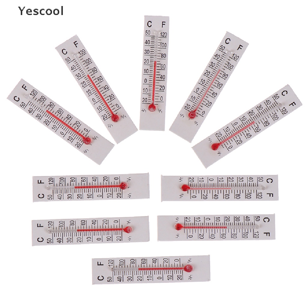 Yescool 10pcs / Set Miniatur Termometer Kardus Ukuran 5cmX1.1cm 20-50 Celcius Untuk Indoor