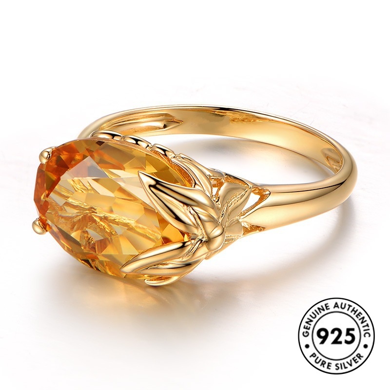 Cincin Sterling Silver 925 Dengan Batu Citrine Mewah Elegan Untuk Wanita