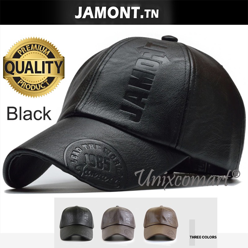 Topi Kulit Leather PU Jamont LEAD THE WORLD Topi Baseball Hat Casual Sport Pria Wanita