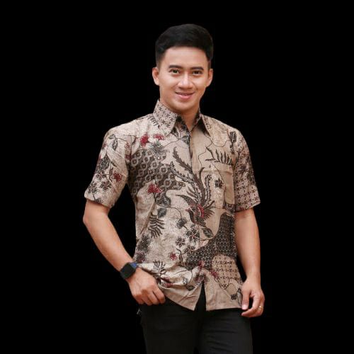 NEW ARRIVAL DISTRO KEMEJA BAJU BATIK KRATON PRIA LENGAN PANJANG PENDEK COWO COWOK BORDIR SOGAN HRB026 MODERN SEKAR JAGAD MERAH