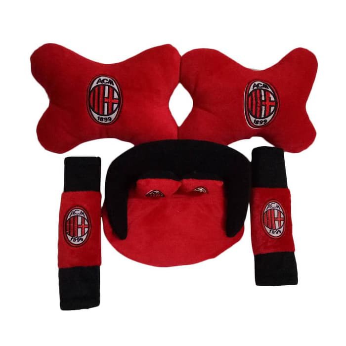 Jual Car Set Tempat Tissue Bantal Mobil Leher Merah AC Milan 3 in 1  CS3  Limited