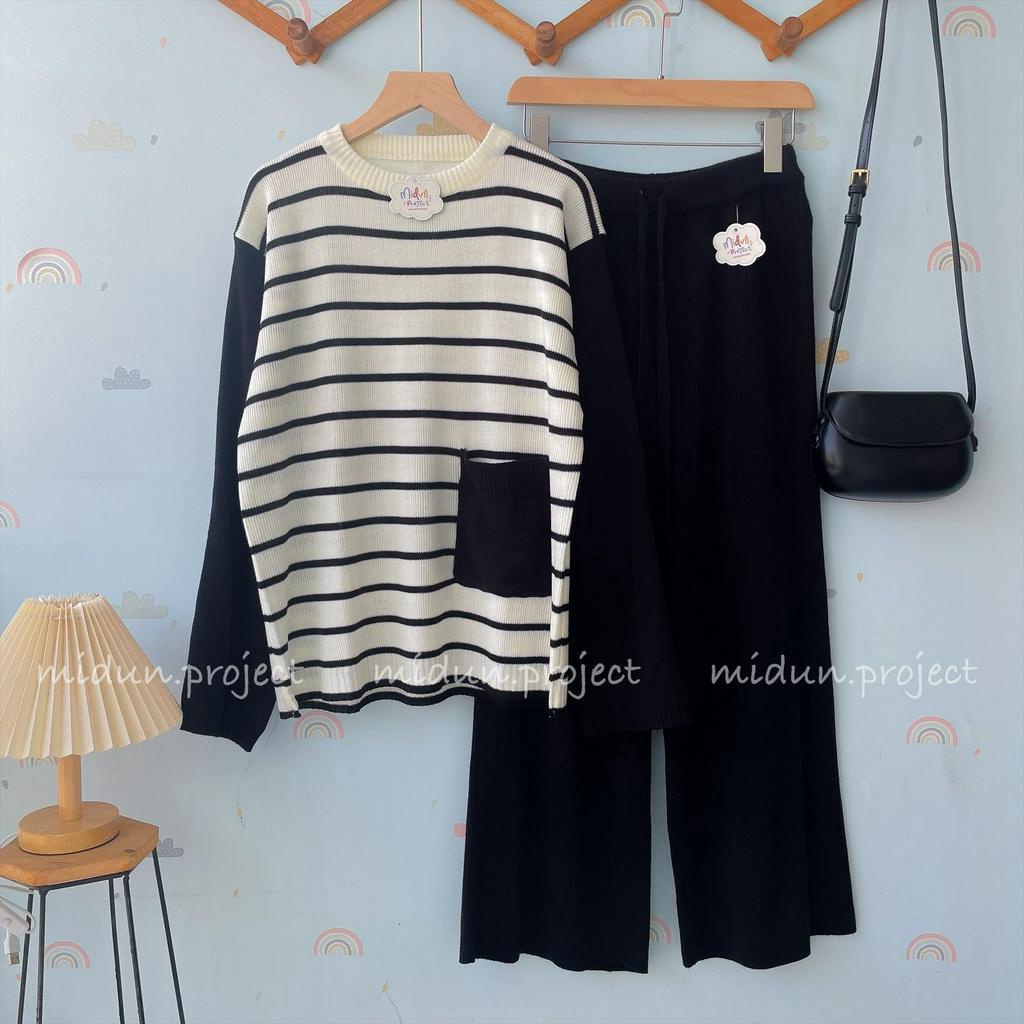 ELMIRA STRIPE KNIT | SETELAN RAJUT KOREAN STYLE