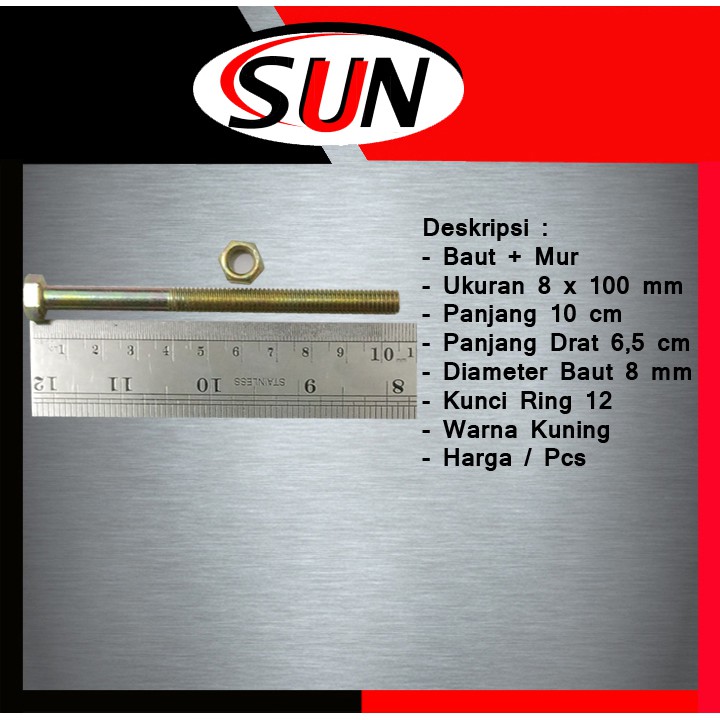 Baut Mur Kuning 8 X 100 Mm ( 10 Cm ) Kunci Mur 12 Mm