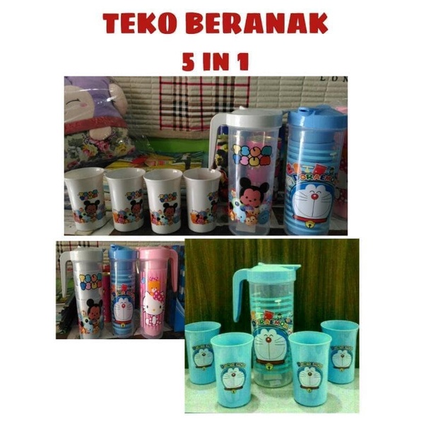 Teko Beranak Set Cangkir 5 In 1 Karakter Ketel Tempat Minum Unik