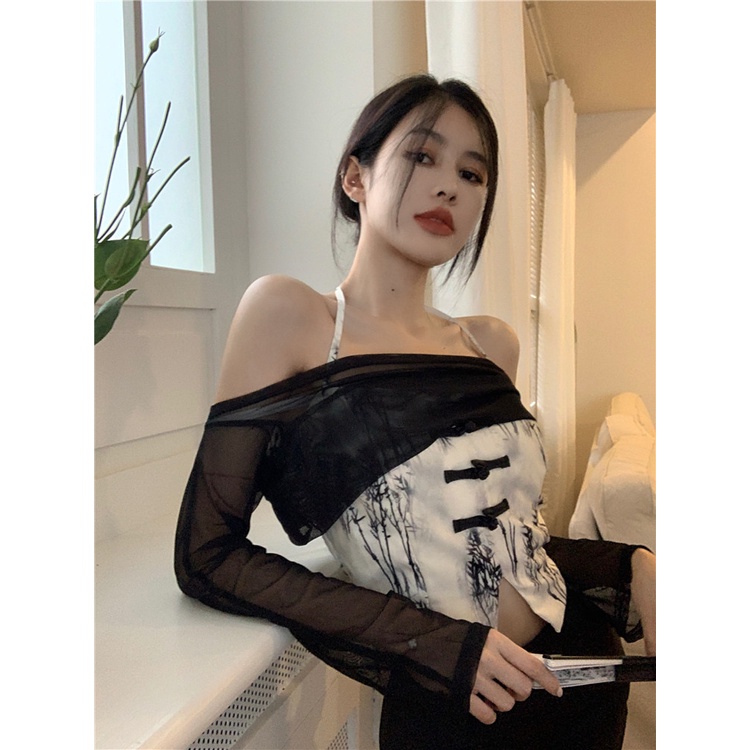 Suhao Baru Cina Halter Leher Kamisol Rompi Wanita Musim Panas Gadis Perancis Tanpa Lengan Retro Pend