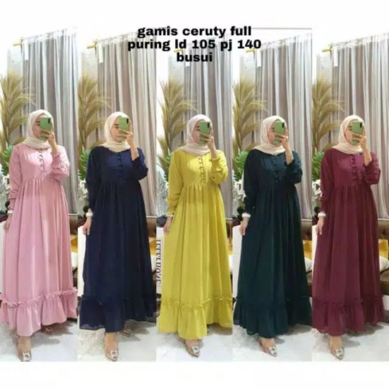 gamis ceruty polos shahnas maxy ceruty bebidoll rempel bawah keliling