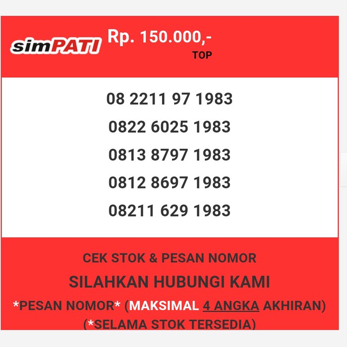 Nomor cantik Telkomsel murah tahun lahir 1983 simpati & loop T0888-150
