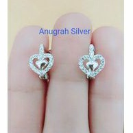 (COD)Anting jepit fashion wanita remaja/dewasa Love dobel perak asli 925/silver lapisan emas putih murni.