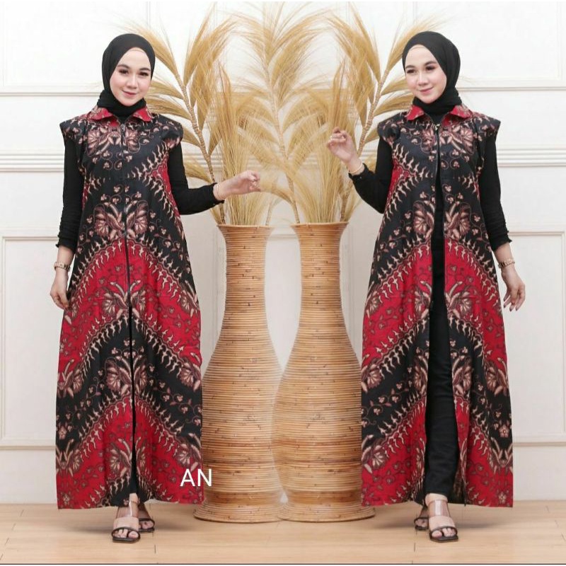 LONG CARDY PLISKET BATIK OUTER  WANITA BATIK TANPA LENGAN BAJU KANTOR WANITA