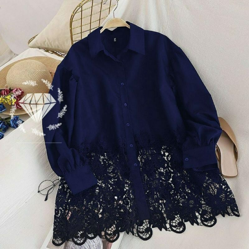 PCS BLOUSE FREDERIKA 3 UKURAN L XL XXL FASHION PAKAIAN  ATASAN WANITA BAHAN MOSCREPE KOMBI BRUKAT MR ADA VIDEO PRODUK ASLI