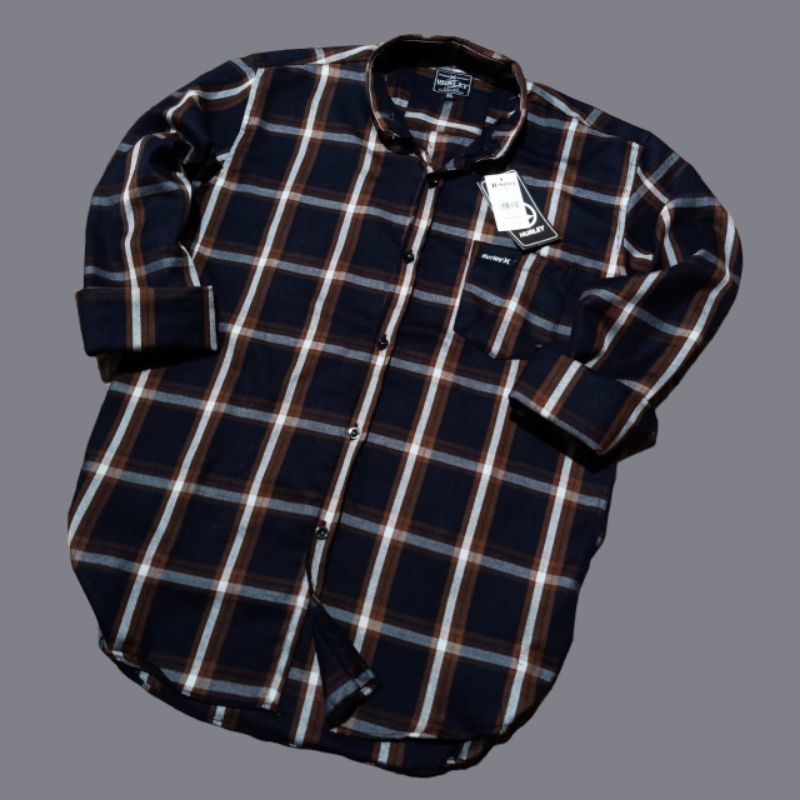 kemeja wanita kemeja flanel wanita flanel wanita kemeja kotak-kotak wanita flanel-Coklat putih