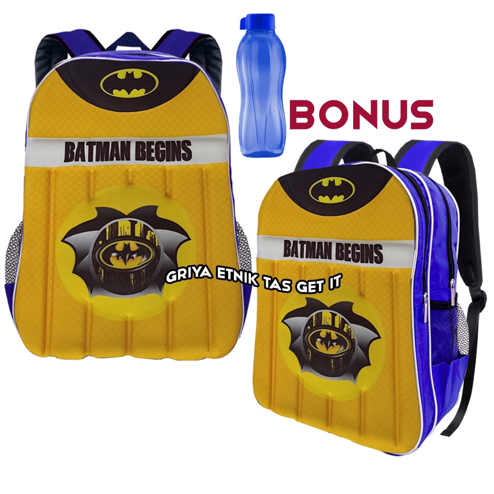 Tas Sekolah Anak Laki SD Batman Gambar Timbul Gratis Botol Minum Spiderman Ultraman Kapten Amerika Ransel Gendong Punggung Cowok Horizon