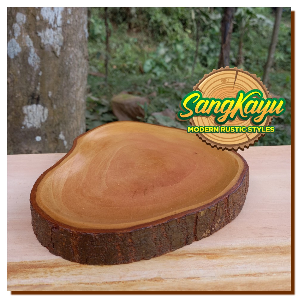 Natural Wooden serving plate 17-20 cm Abstrak Piring saji nampan kayu