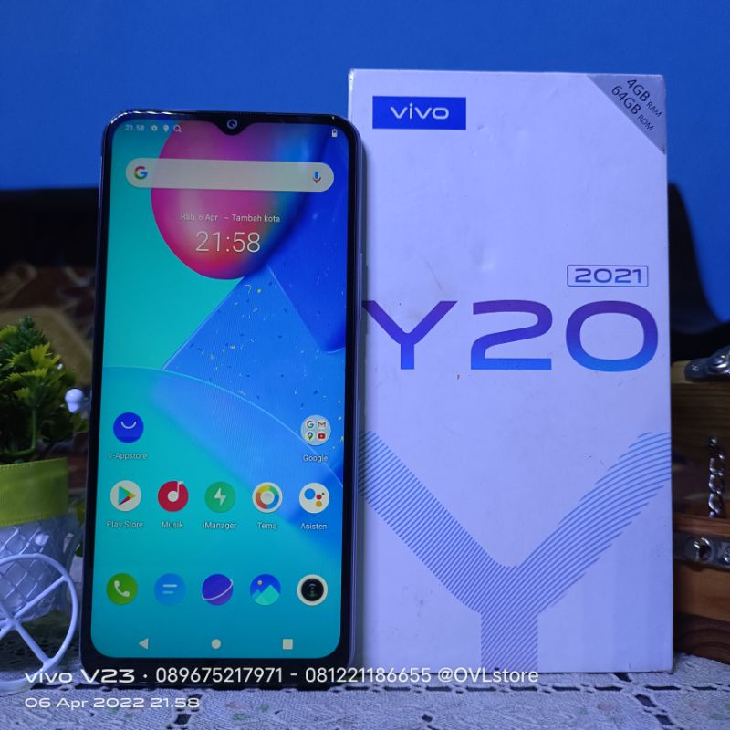 VIVO Y20 2021 RAM 4 ROM 64 GB HP BEKAS SECOND 4/64 FULLSET