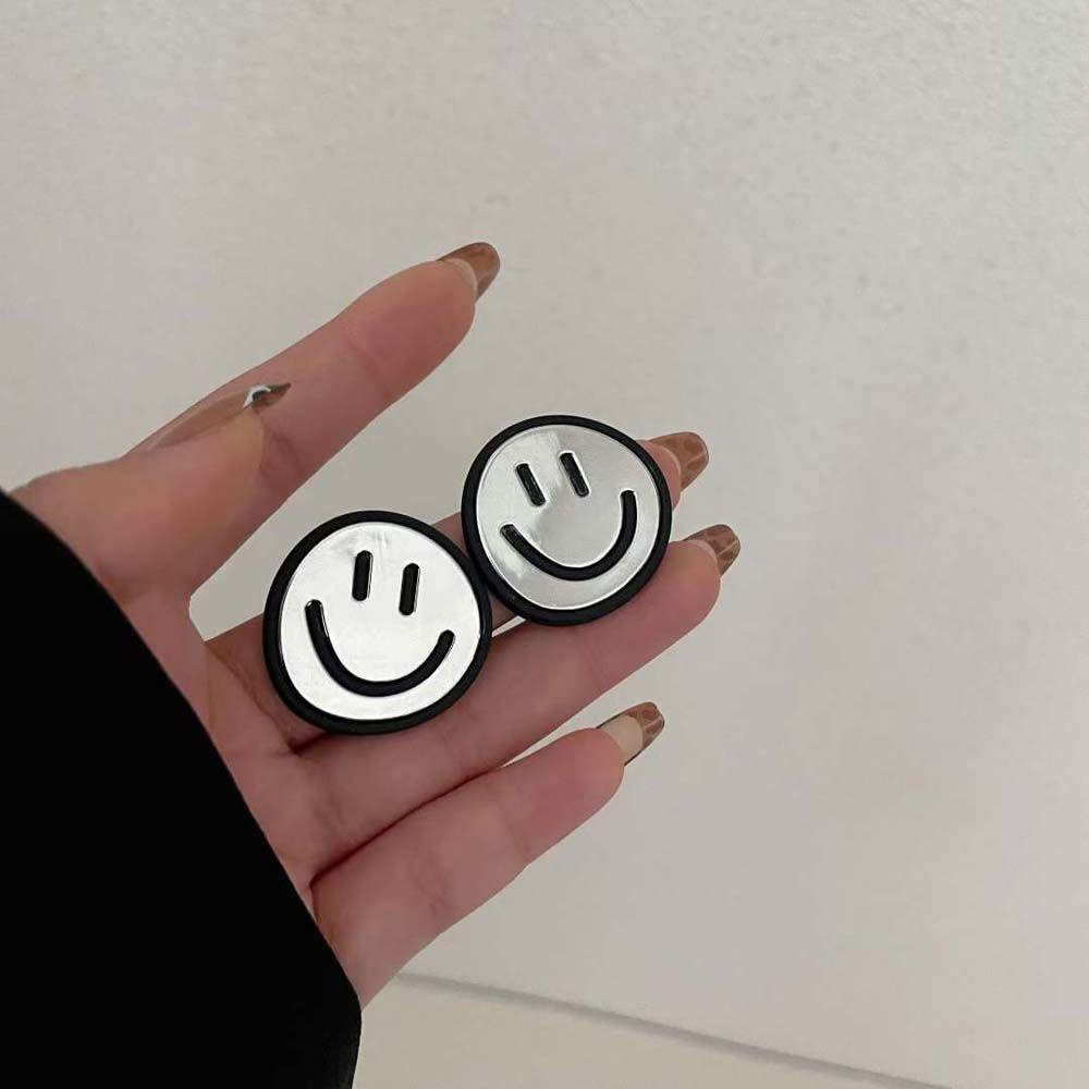 [Elegan] Smiley Face Earring Kepribadian Lucu Wanita Resin Metalik Minimalis Gaya Korea Earrings