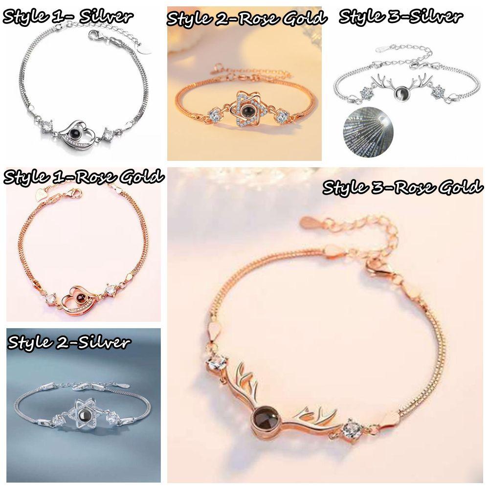 R-flower Projection Bracelet Perhiasan Pesta Pernikahan Motif Bulat Liontin Hati I Love You