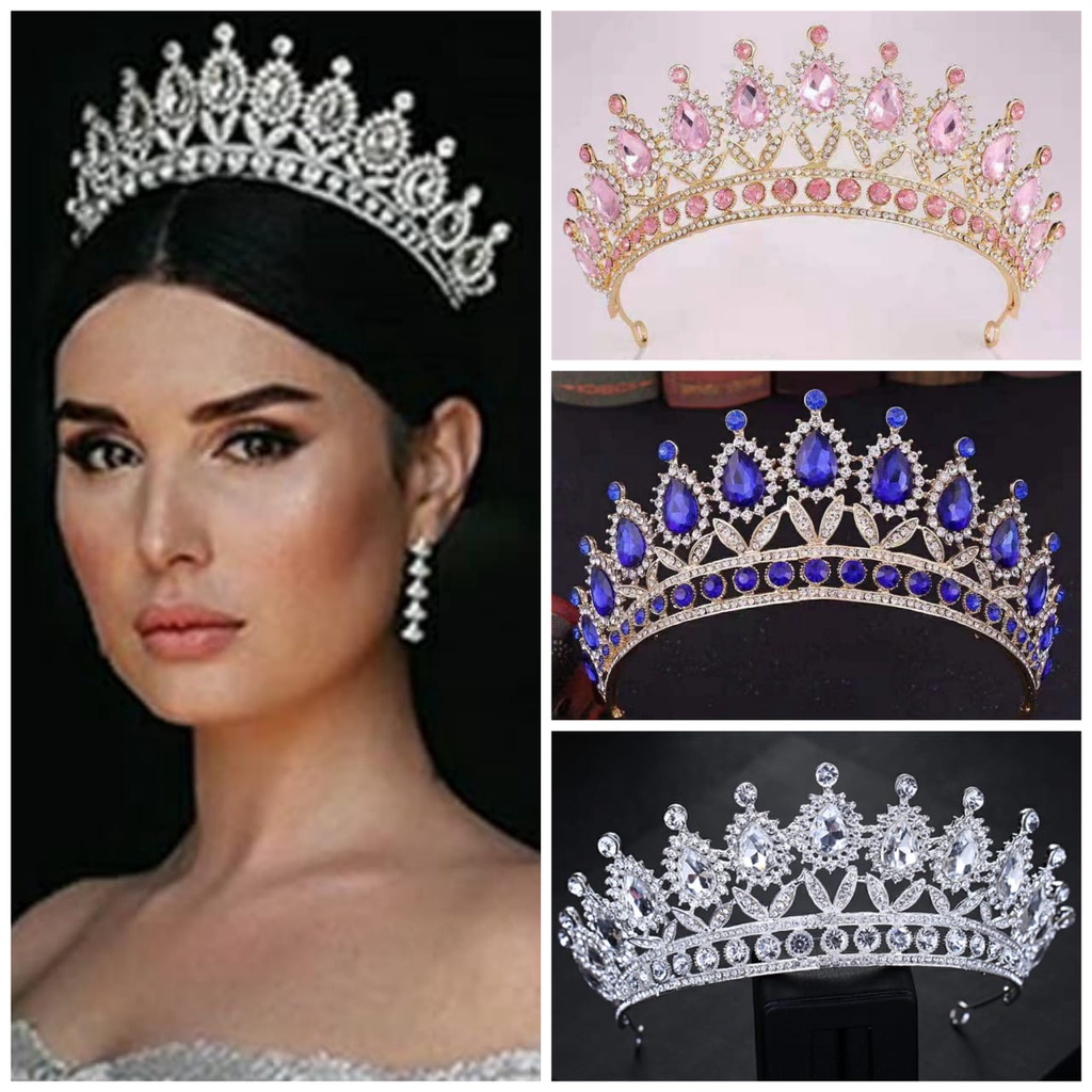 Clara Crown - Rhinestone Crystal Wedding Crown Bride Tiara Princess Queen Diadem - Mahkota Pengantin