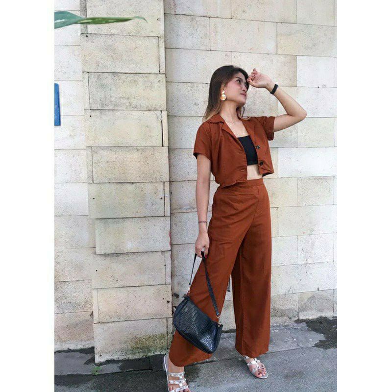 Setelan Crop Kancing Premium Bali-2
