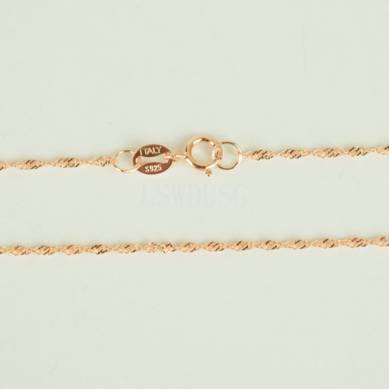 Nyata 925 rantai perak murni Kalung mawar emas rantai gelombang air 16-24 inches 18 K Disepuh mawar emas Sederhana Fashion Perhiasan Hadiah