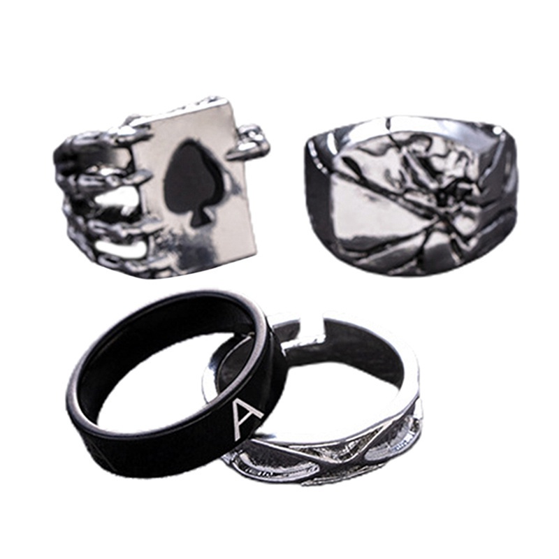 Fancyqube 4pcs / Set Perhiasan Cincin Retro Vintage Warna Silver Untuk Pria